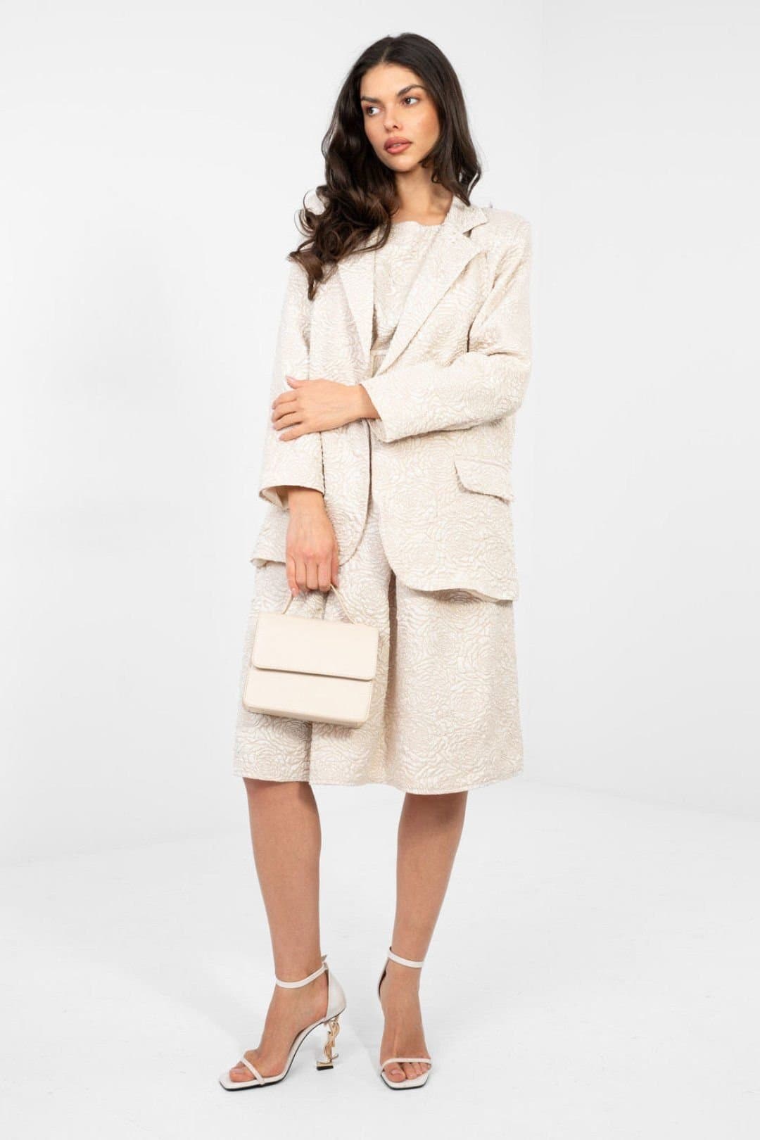 Love Lace Love Lace Women's Floral Embossed Textured Blazer for Work in Beige