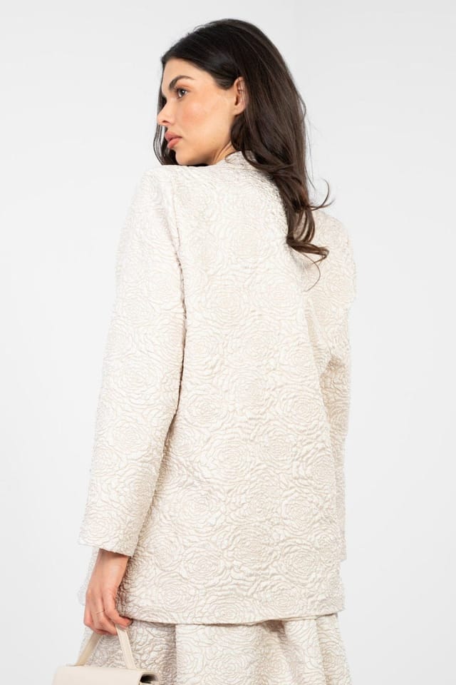 Love Lace Love Lace Women's Floral Embossed Textured Blazer for Work in Beige - 2