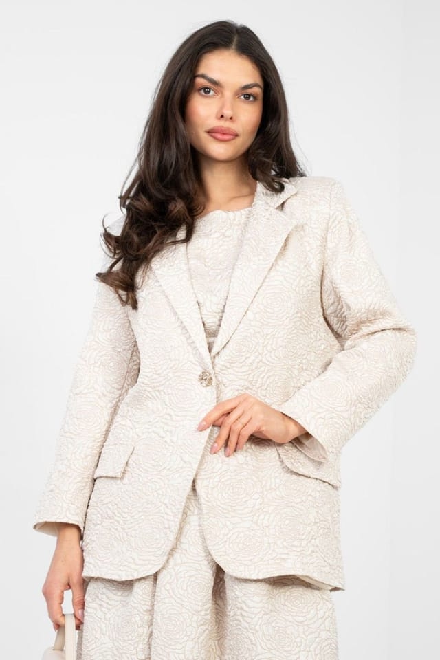 Love Lace Love Lace Women's Floral Embossed Textured Blazer for Work in Beige - 3