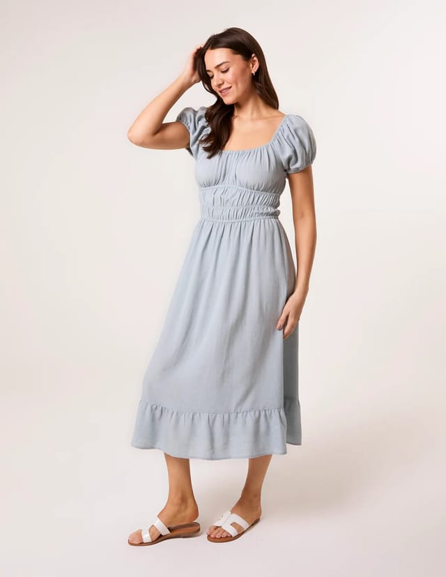 Blue Vanilla Puff Sleeve Shirred Panel Dress - 3