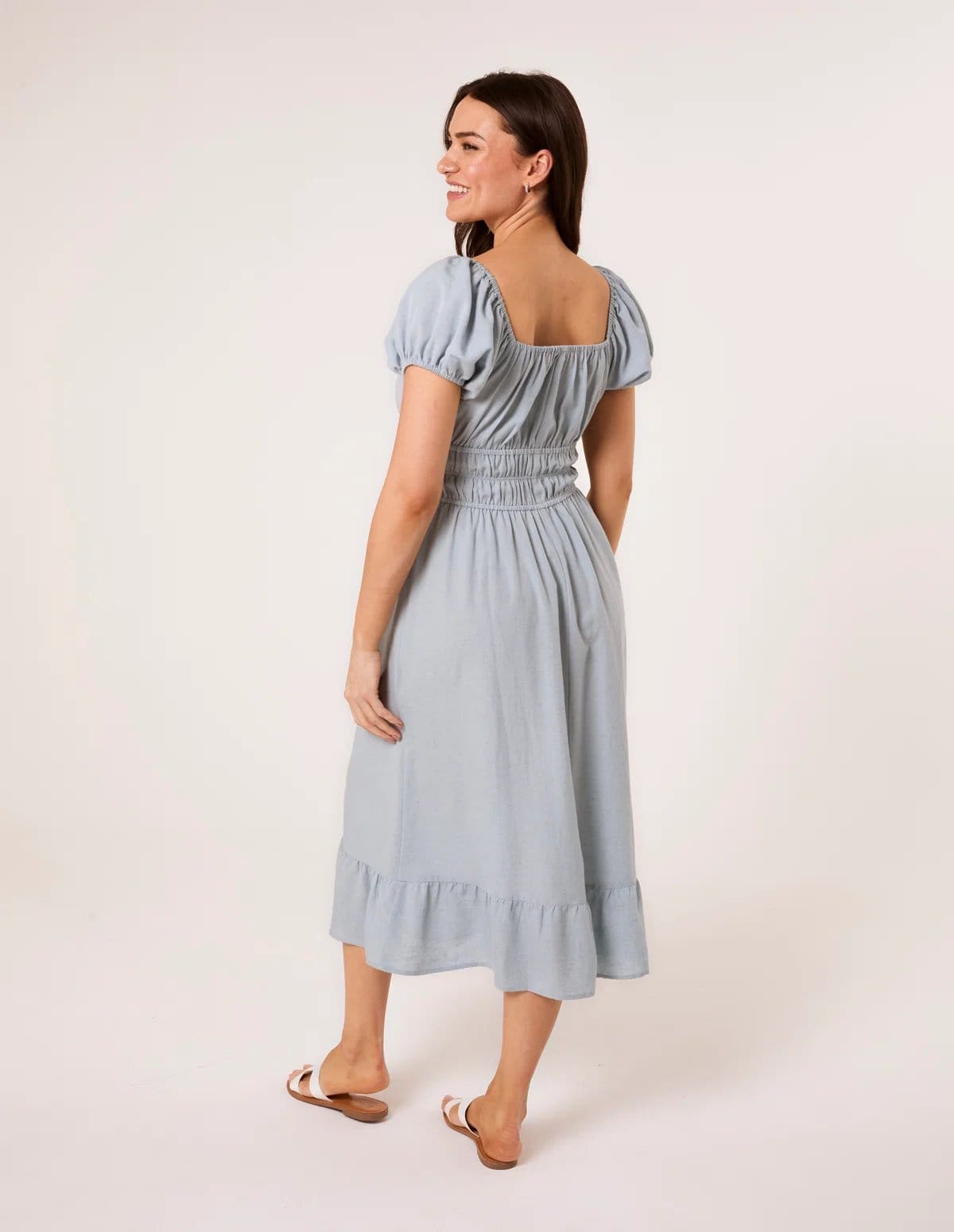 Blue Vanilla Puff Sleeve Shirred Panel Dress - 4