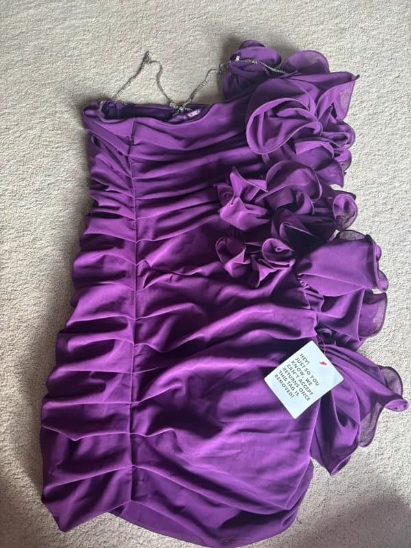 ASOS Asos Luxe Ruched Exaggerated Frill Side Mini Dress With Diamante Straps In Purple