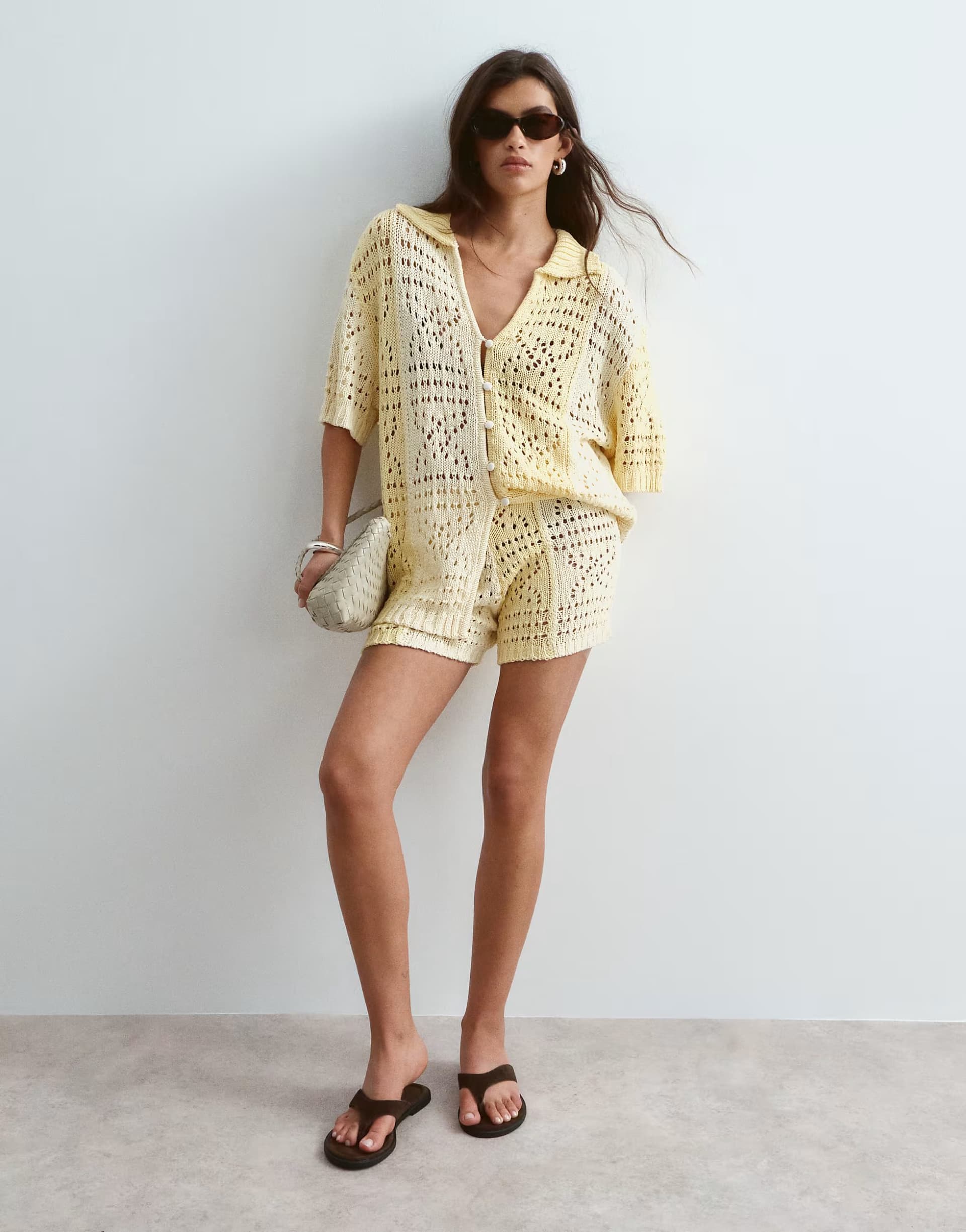 ASOS ARRANGE crochet co-ord shorts in contrast buttermilk