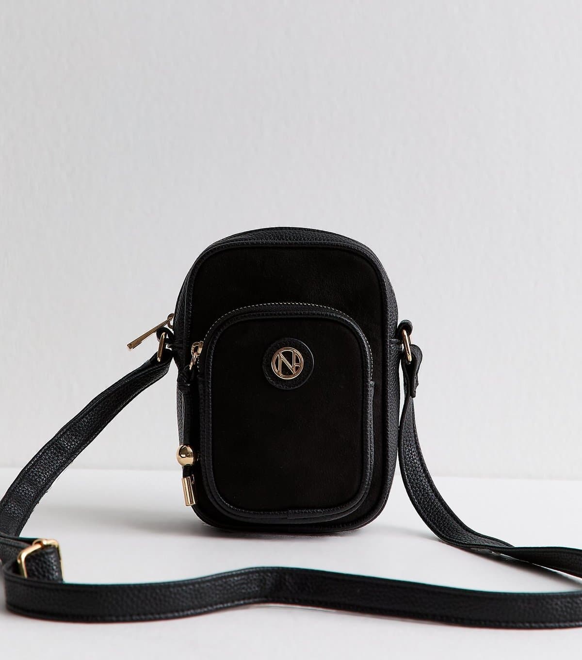New Look Black Faux Leather Logo Plaque Crossbody Phone Bag New Look