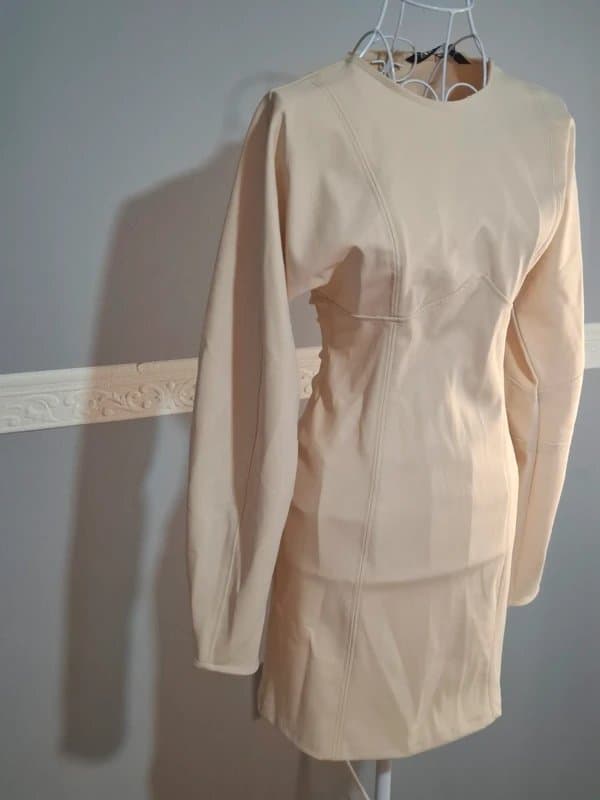 Zara Zara Cream Leather Look Corset Mini Dress Long Sleeve New With Tags Size M