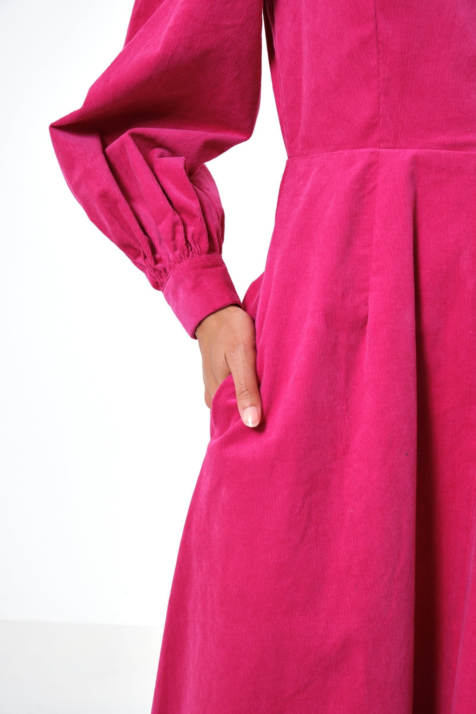 Louche Louche Women's Alva Babycord Long Sleeve Midi Dress - Pink - 3