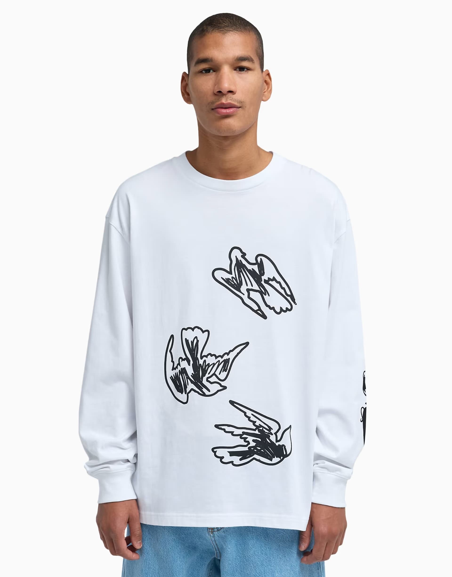 ASOS RVCA Antonia figueiredo birds long sleeve t-shirt in white