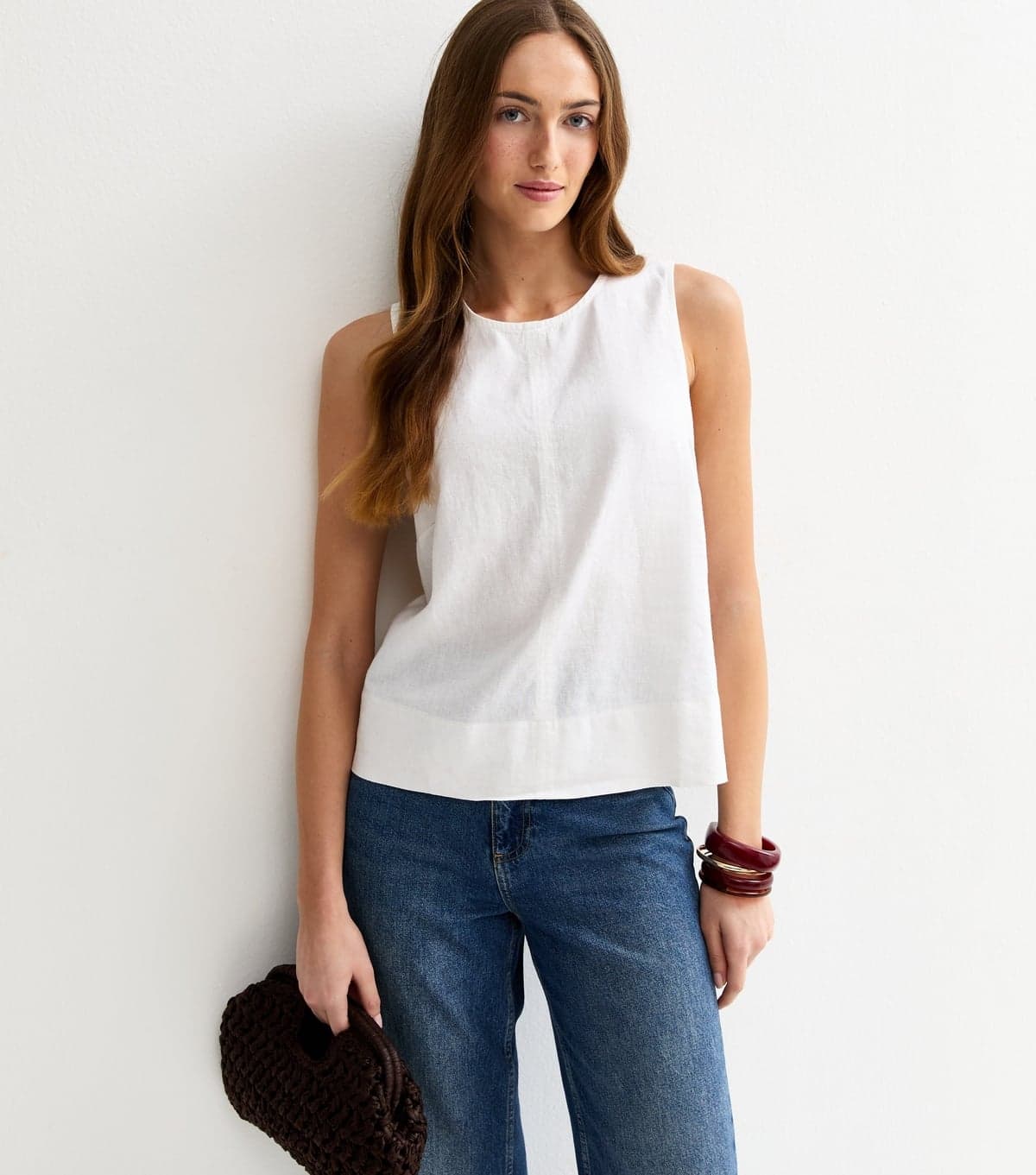 New Look Women's Tall White Linen Blend Sleeveless Top New Look