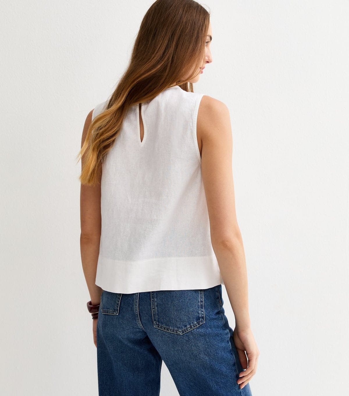 New Look Women's Tall White Linen Blend Sleeveless Top New Look - 4