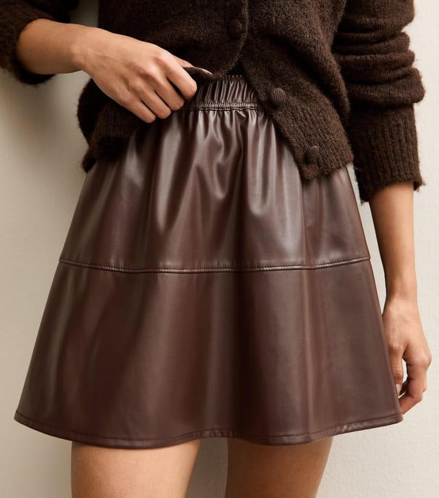 New Look Women's Dark Brown Faux Leather A-Line Mini Skirt New Look - 2