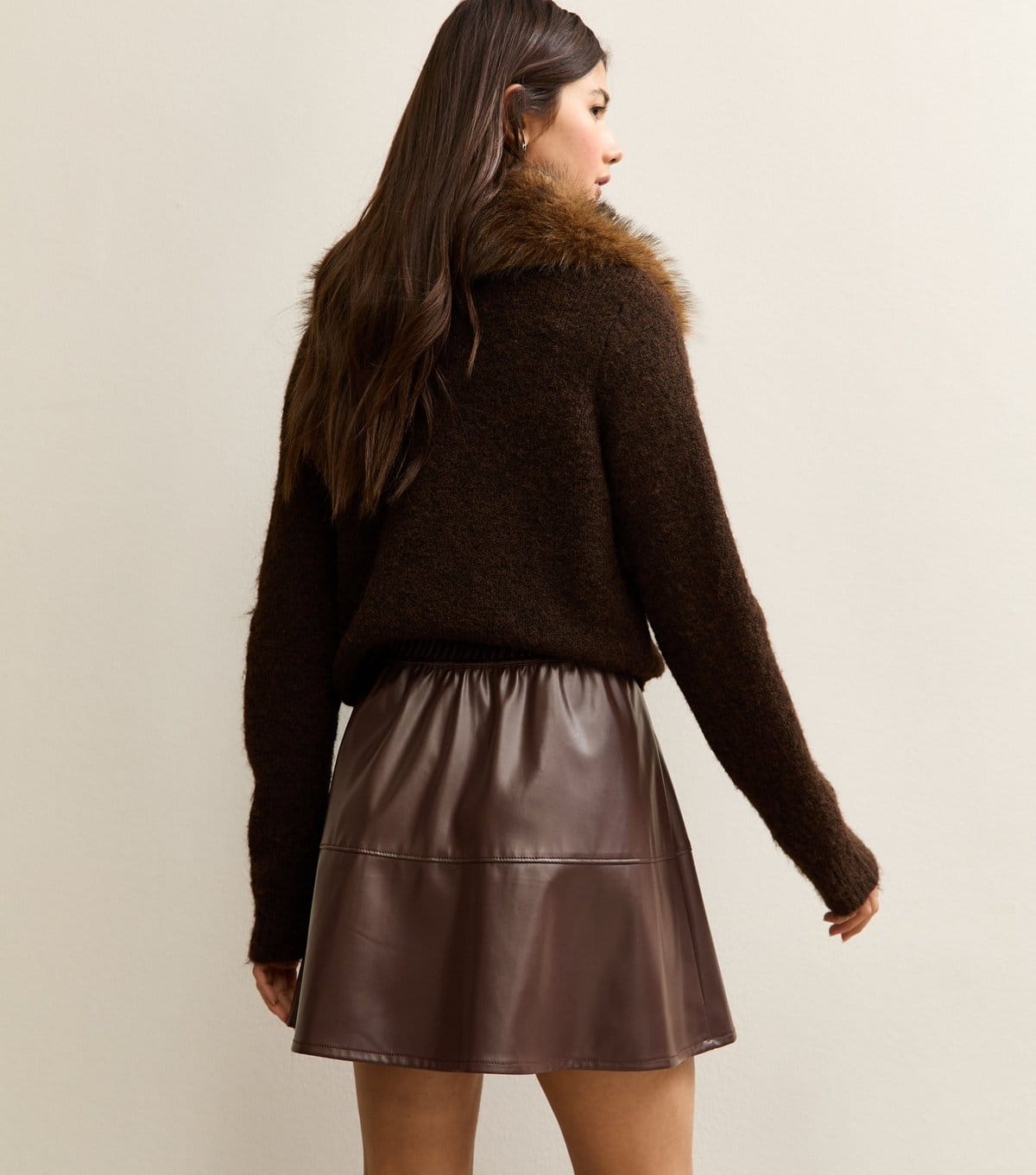 New Look Women's Dark Brown Faux Leather A-Line Mini Skirt New Look - 4