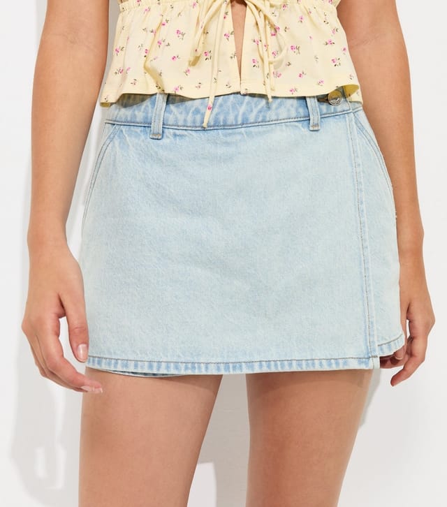New Look Women's Light Blue Denim Wrap Skort New Look - 3