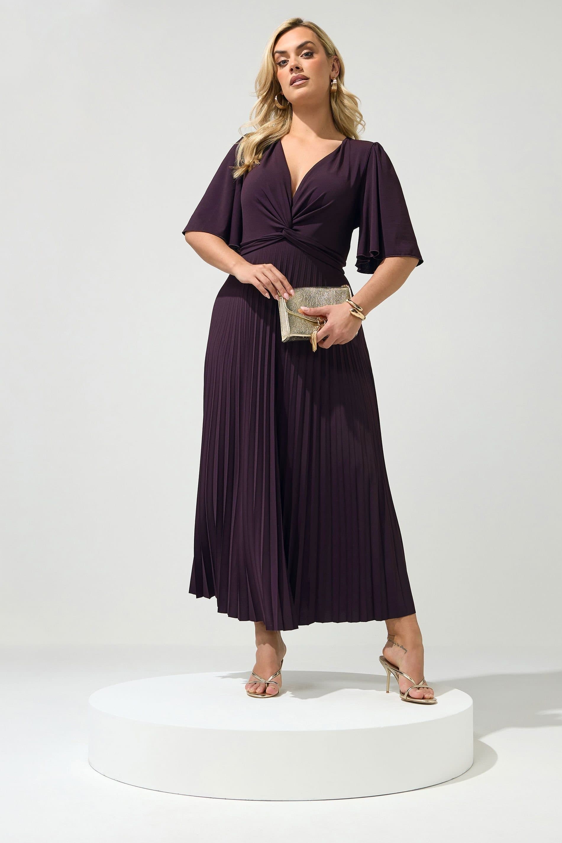 Yours Yours Women's Knot Pleated Maxi Dress in Purple