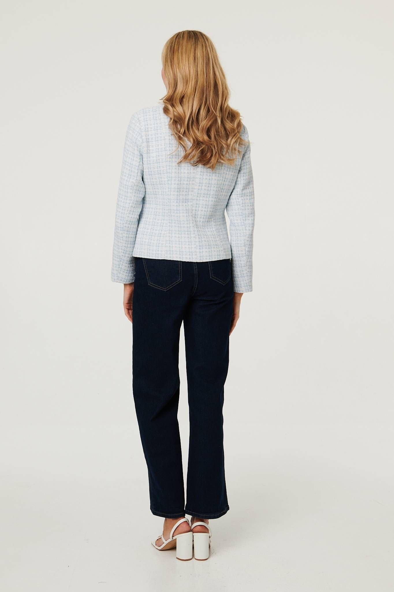 Izabel London Izabel London Women's Textured Button Detail Fitted Jacket in Light Blue - 2