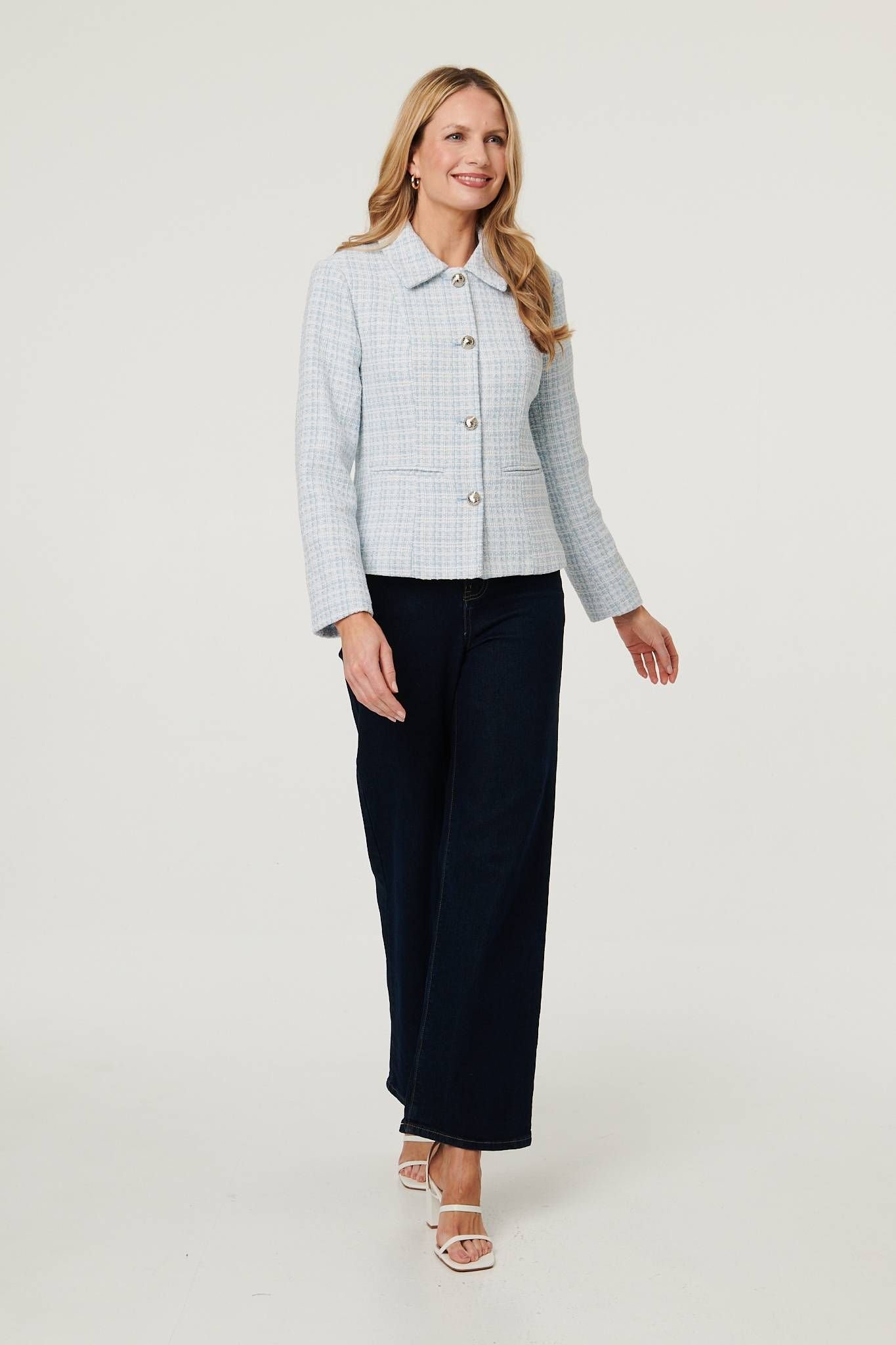 Izabel London Izabel London Women's Textured Button Detail Fitted Jacket in Light Blue - 3