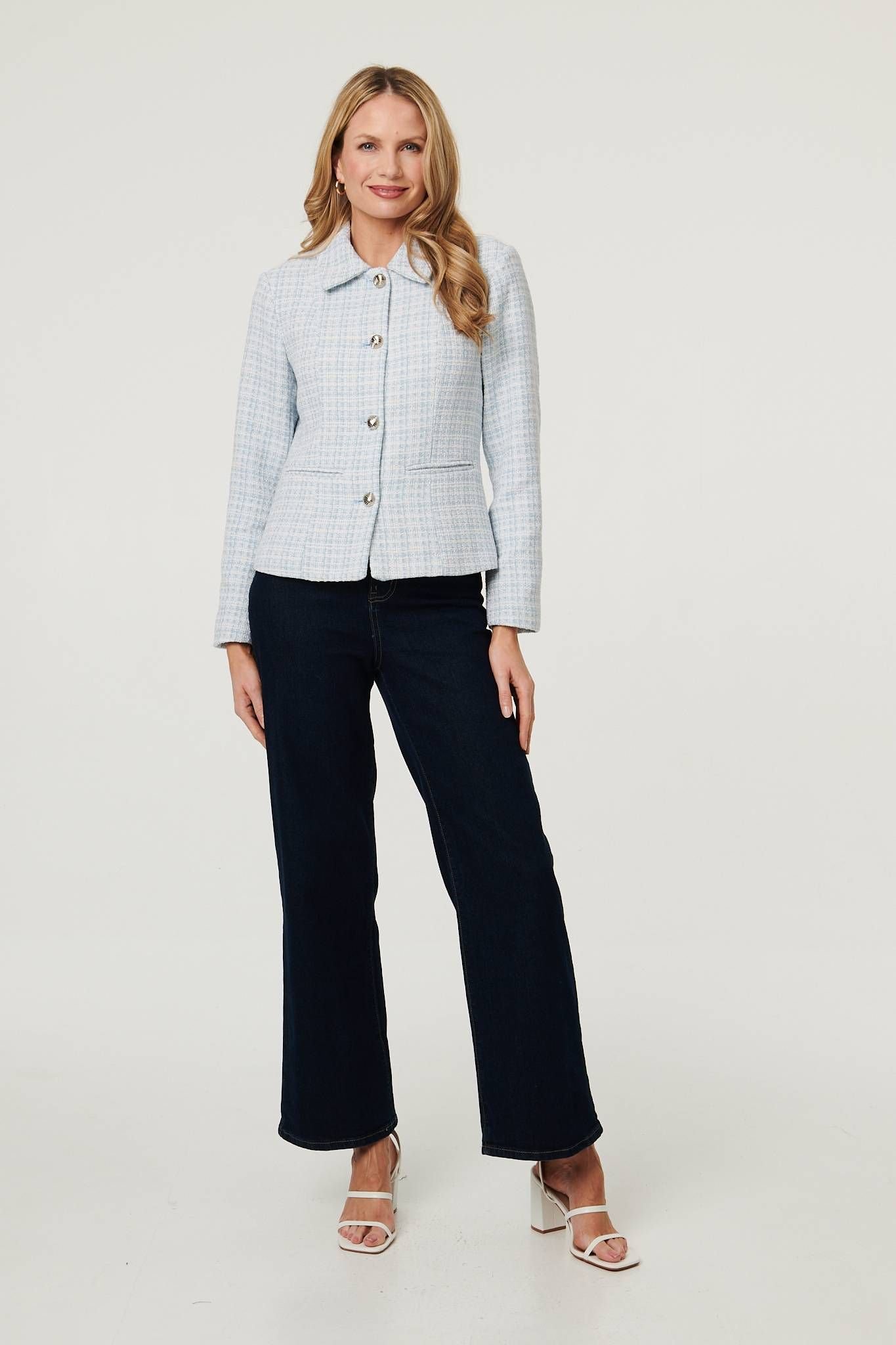 Izabel London Izabel London Women's Textured Button Detail Fitted Jacket in Light Blue - 4
