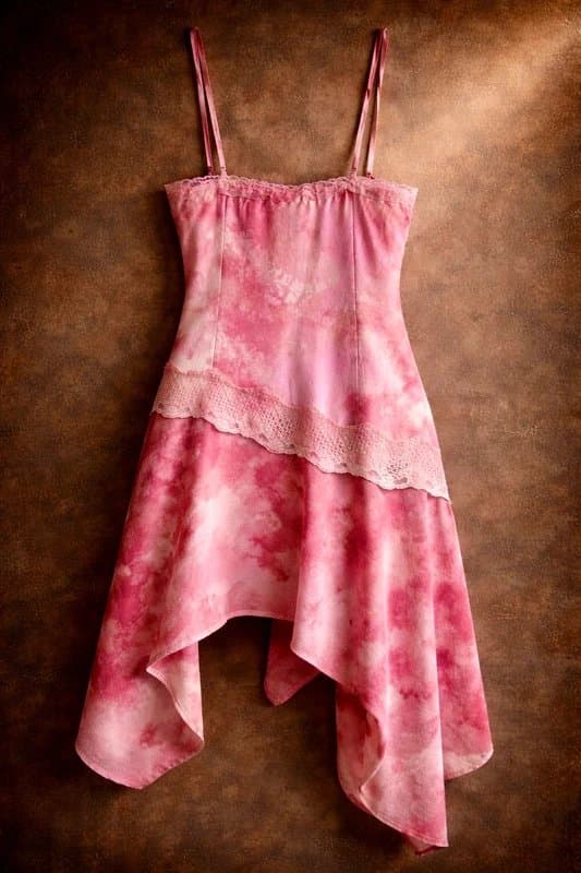Wild Fable Wild Fable Pink Tie-Dye Asymmetrical Lace D Long Top or Mini Dress – Fairy Core / Y2K – UK 8–10