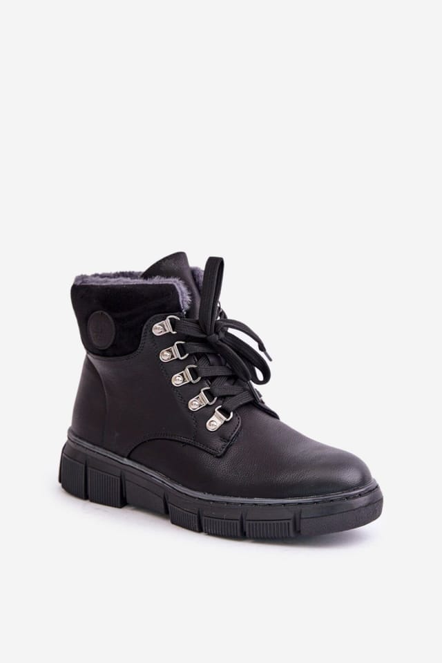 Love Lace Love Lace Women's Trapper Shoes Platform Lace Up Zip Insulated Fur in Black - 2