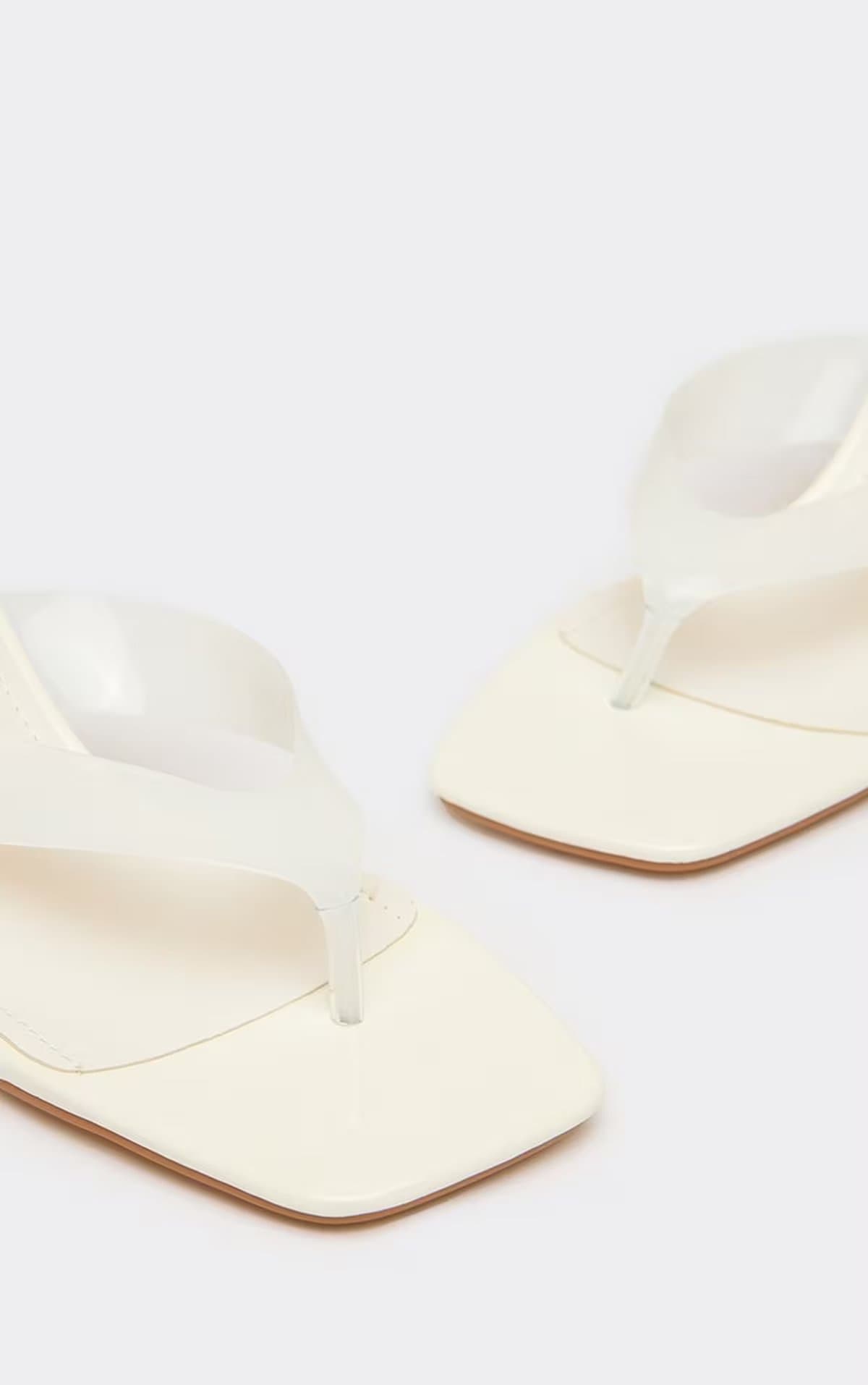EGO Varley Perspex Thong Strap Heeled Mule In White Faux Leather, Women's Size UK 3