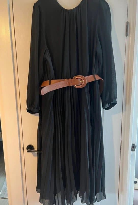 City Chic City Chic black pleated chiffon belted midi dress uk 24