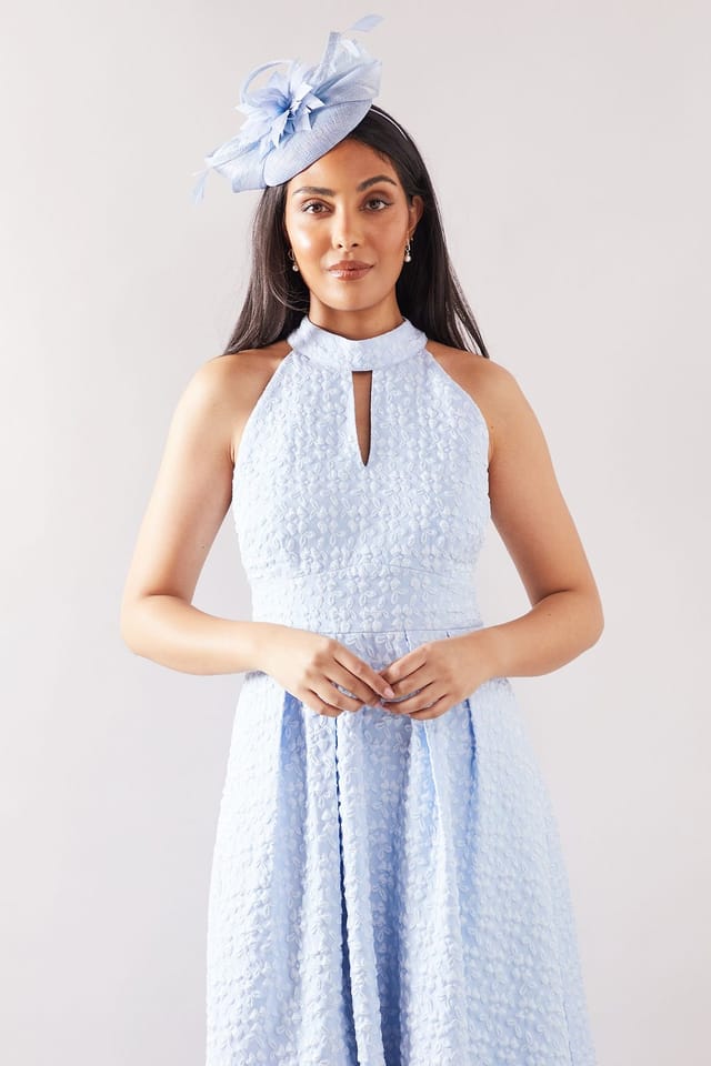 Wallis Wallis Women's Petite Floral Jacquard Halterneck Midaxi Dress in Blue - 2