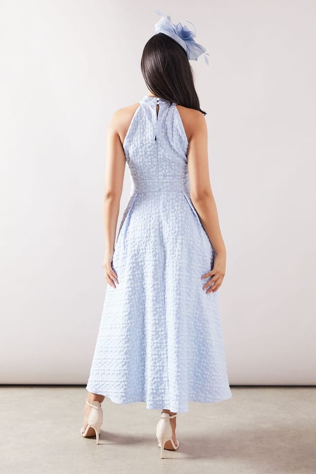 Wallis Wallis Women's Petite Floral Jacquard Halterneck Midaxi Dress in Blue - 3