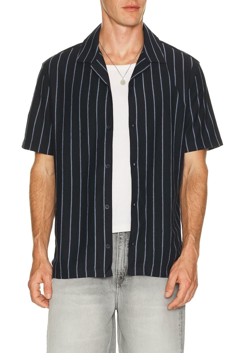 revolve Striped Terry Short Sleeve Cabana Shirt
