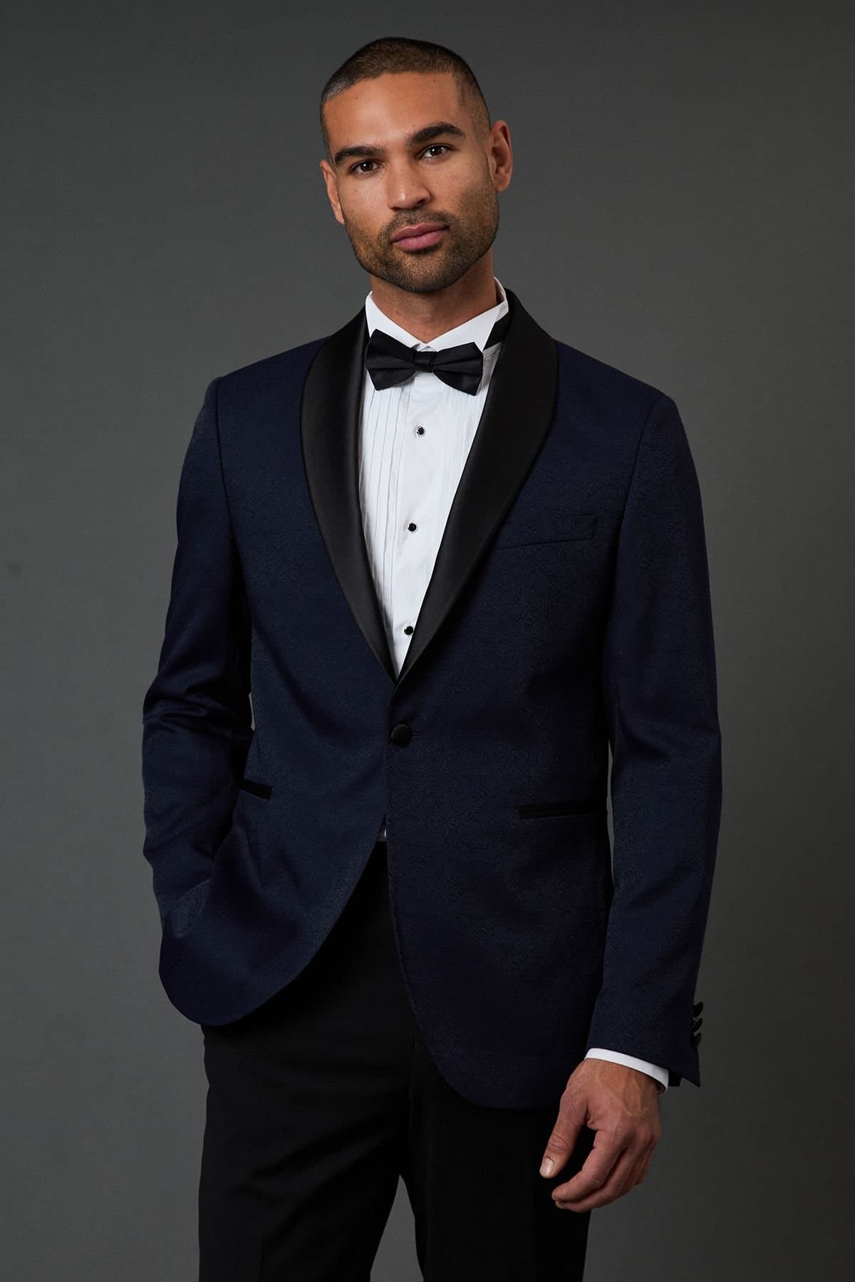 Burton Burton Men's Navy Jacquard Shawl Collar Tailored Fit Tuxedo Jacket
