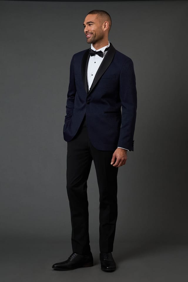 Burton Burton Men's Navy Jacquard Shawl Collar Tailored Fit Tuxedo Jacket - 2