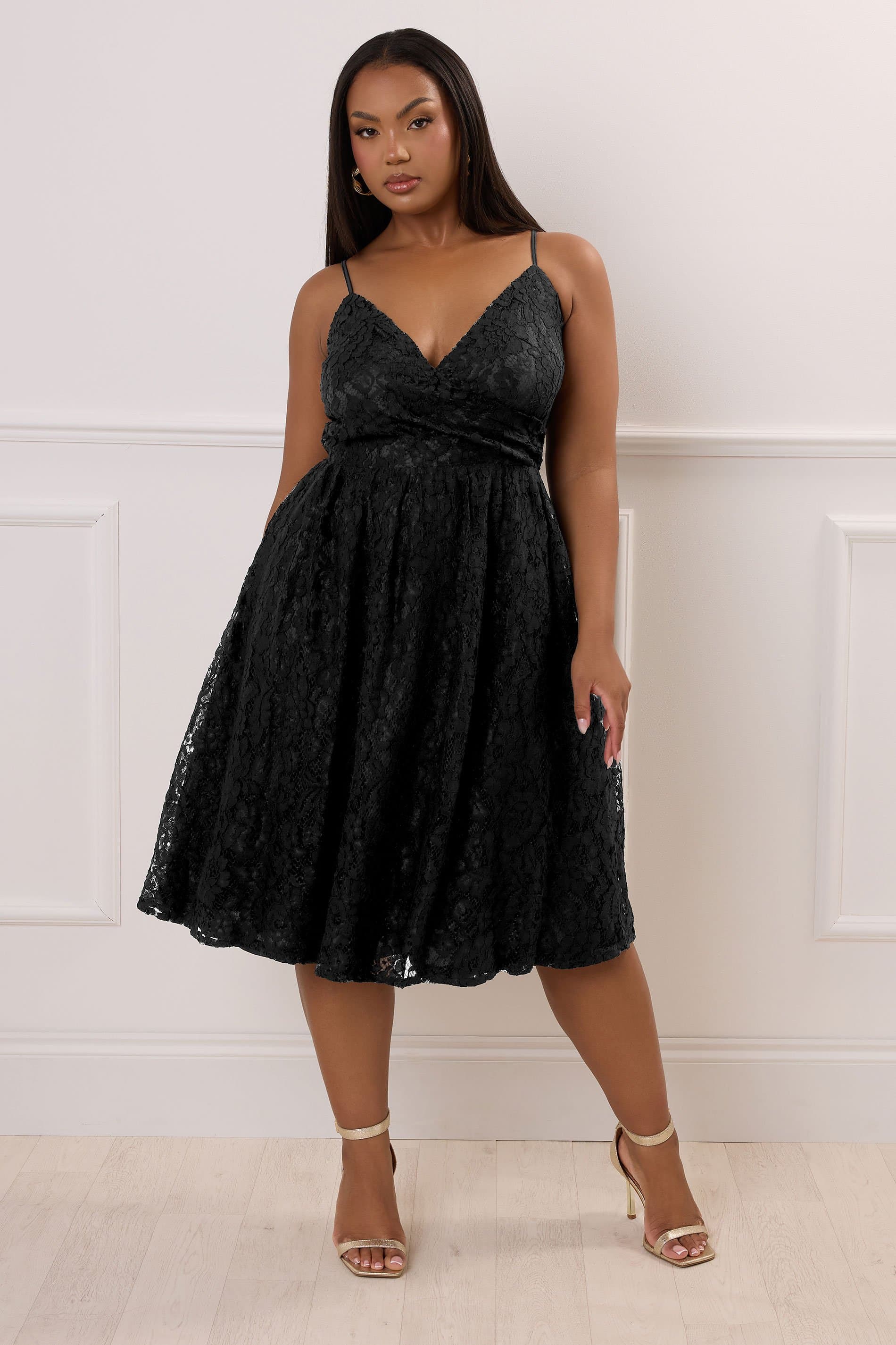 Yours London Plus Size Black Lace Skater Dress