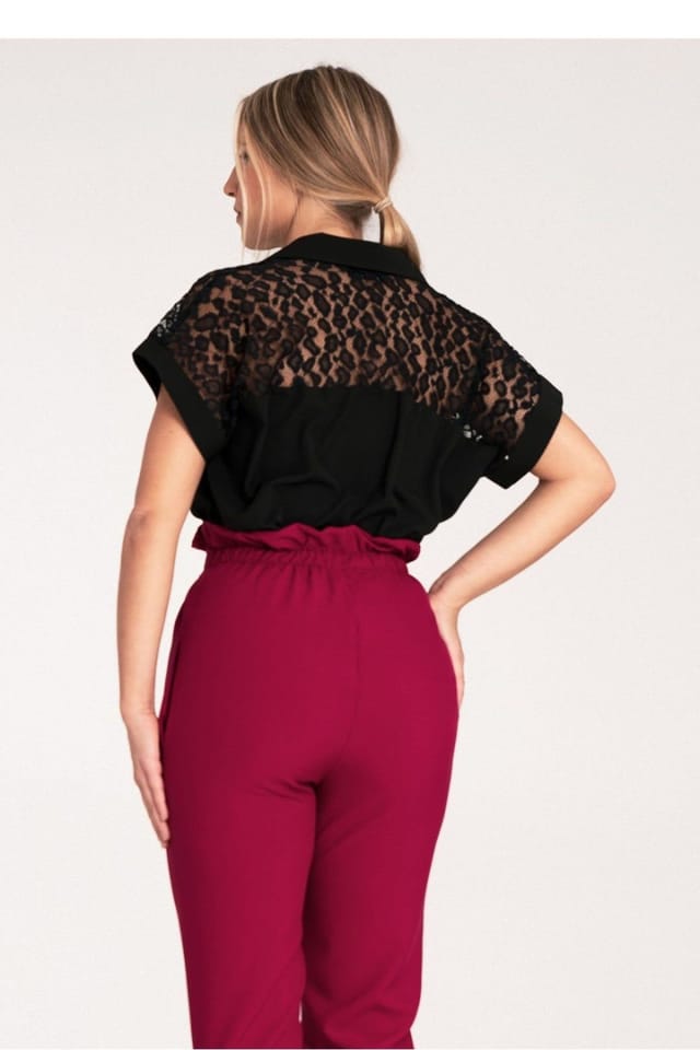 Love Lace Love Lace Women's Extended Cut Buttoned Short Sleeve Shirt in Black - 3