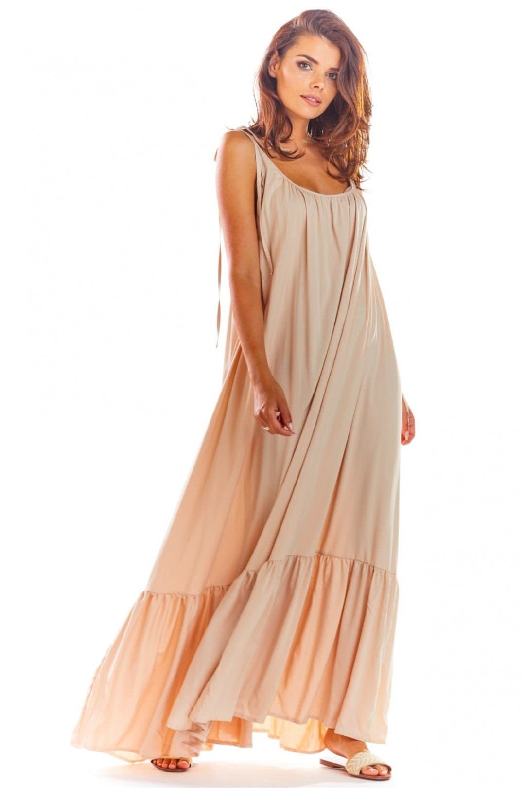 Love Lace Love Lace Women's Airy Viscose Summer Loose Dress With Flounce in Beige