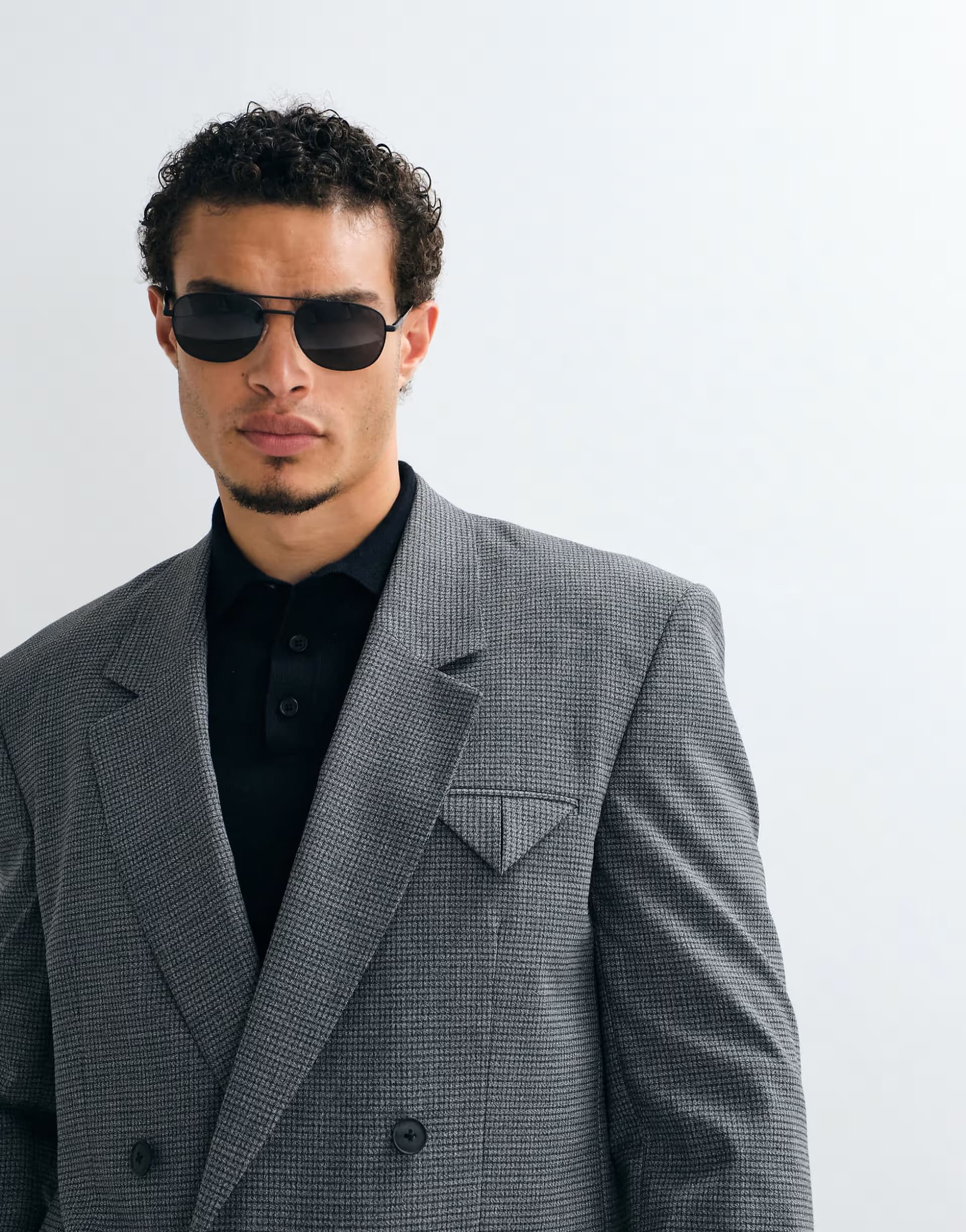ASOS ASOS DESIGN double breasted square shoulder relaxed suit jacket in charcoal microcheck