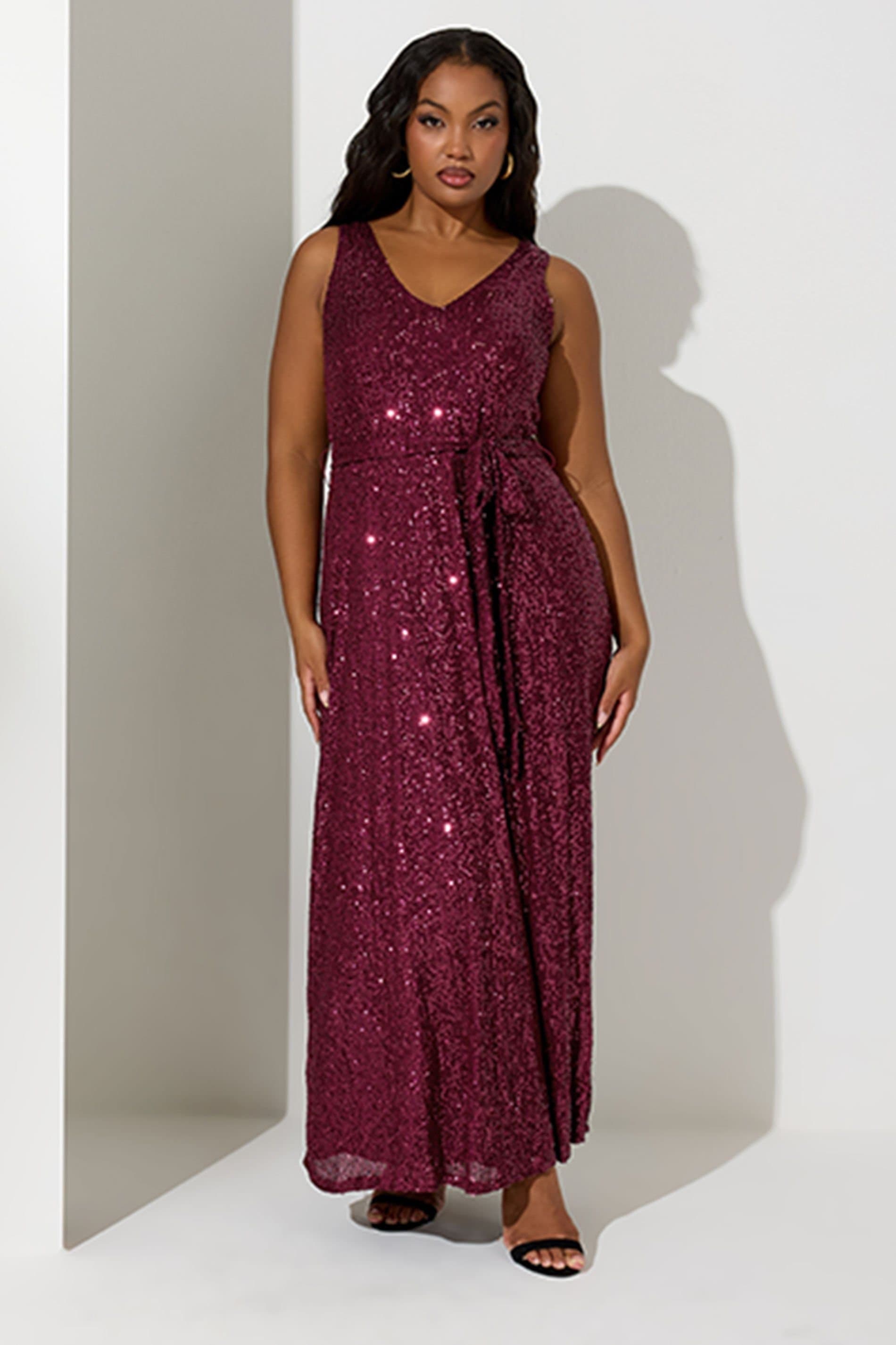 Yours Yours Women's Sequin V-Neck Maxi Dress in Red