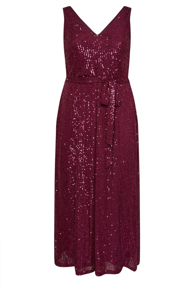 Yours Yours Women's Sequin V-Neck Maxi Dress in Red - 2
