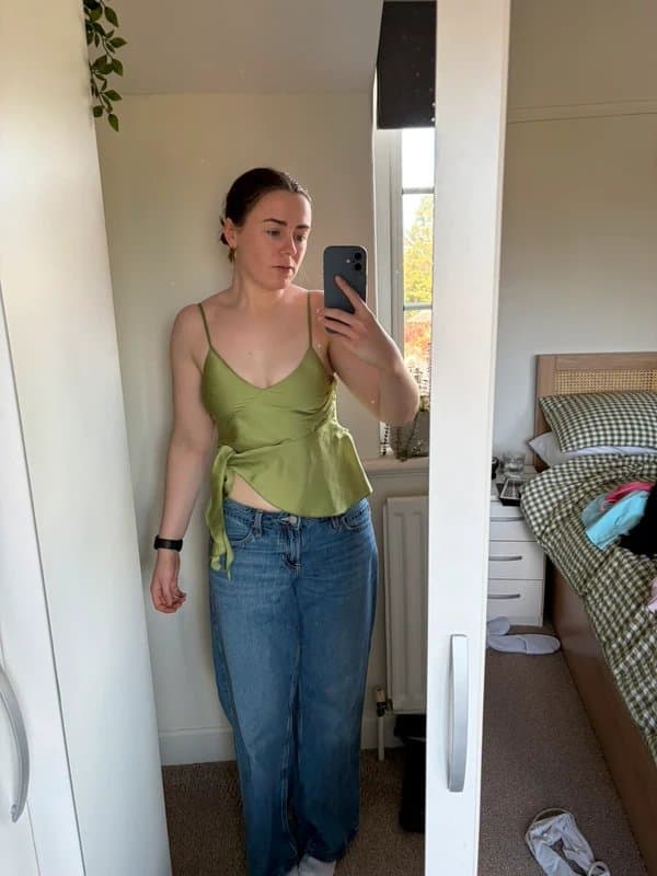 Bershka Bershka Green silk ruffle cami size xs