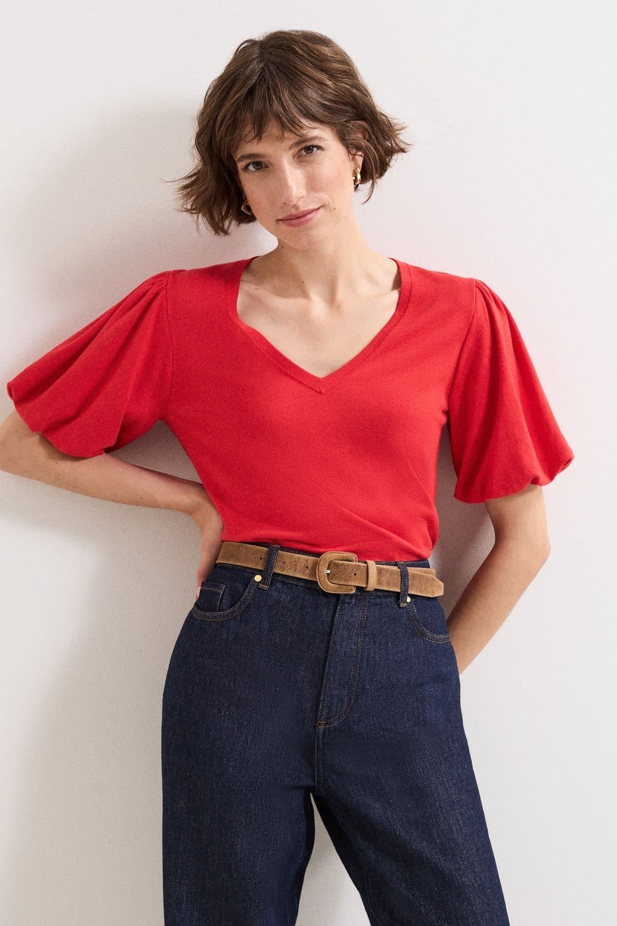 Phase Eight Phase Eight Scarlet V Neck Puff Sleeve Knit Top