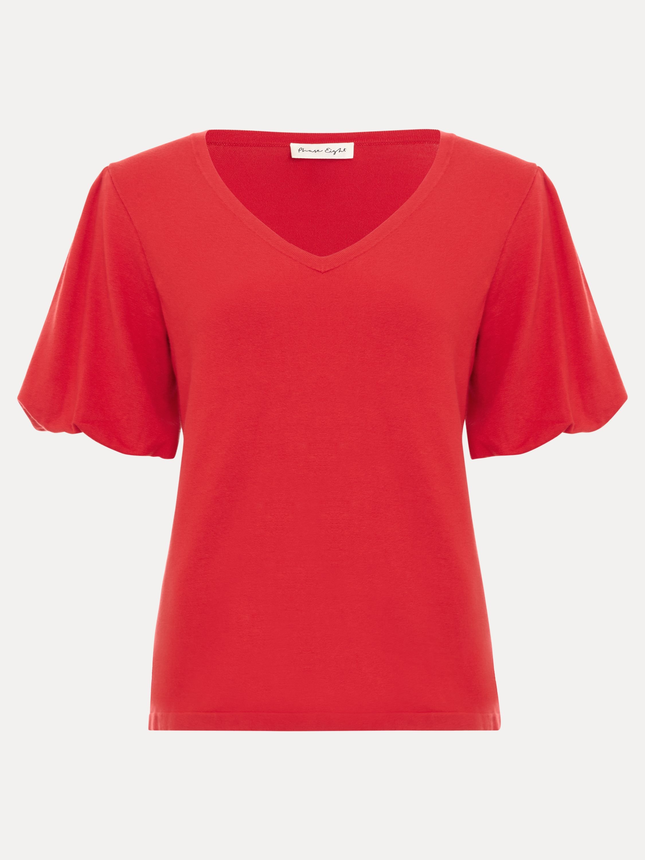 Phase Eight Phase Eight Women's V Neck Puff Sleeve Knit Top in Scarlet - 2