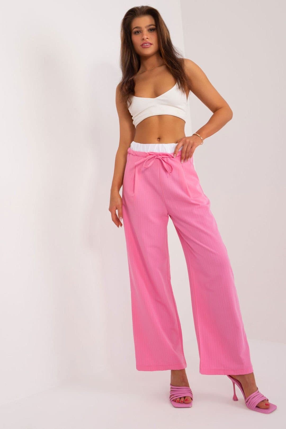 Love Lace Love Lace Women's High Waist Striped Palazzo Trousers in Pink