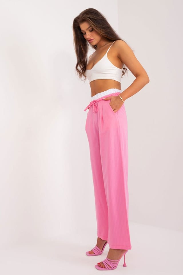 Love Lace Love Lace Women's High Waist Striped Palazzo Trousers in Pink - 2