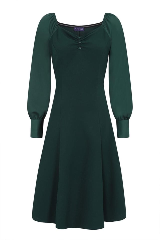 Hot Squash Hot Squash Women's Blouson Sleeved Scuba Fit N Flare Dress in Bottle Green - 3