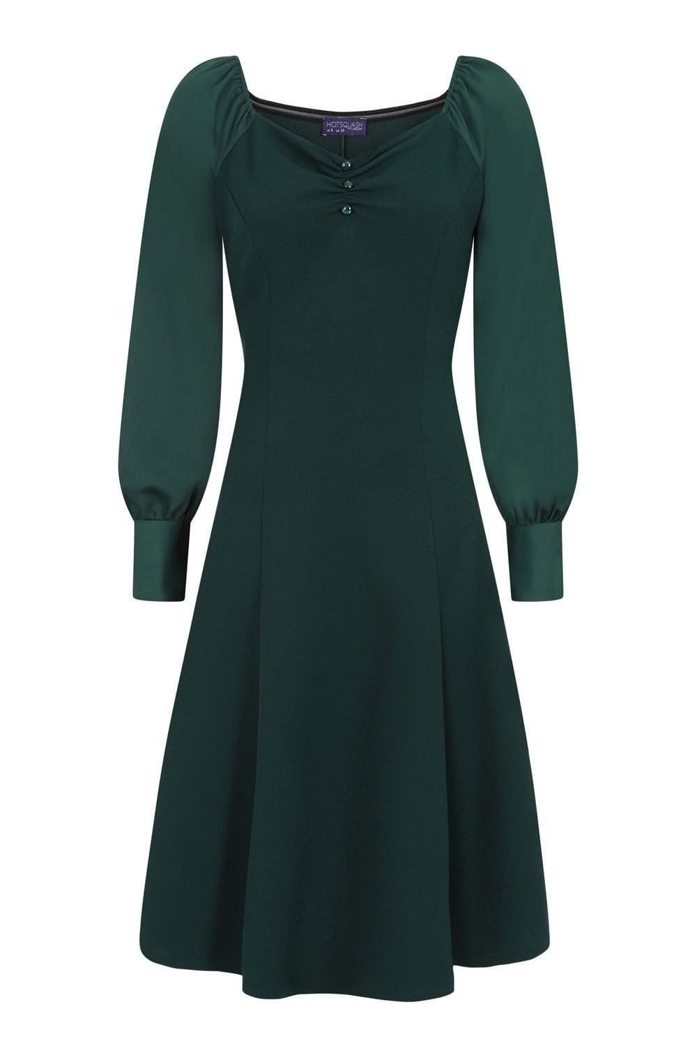 Hot Squash Hot Squash Women's Blouson Sleeved Scuba Fit N Flare Dress in Bottle Green - 4