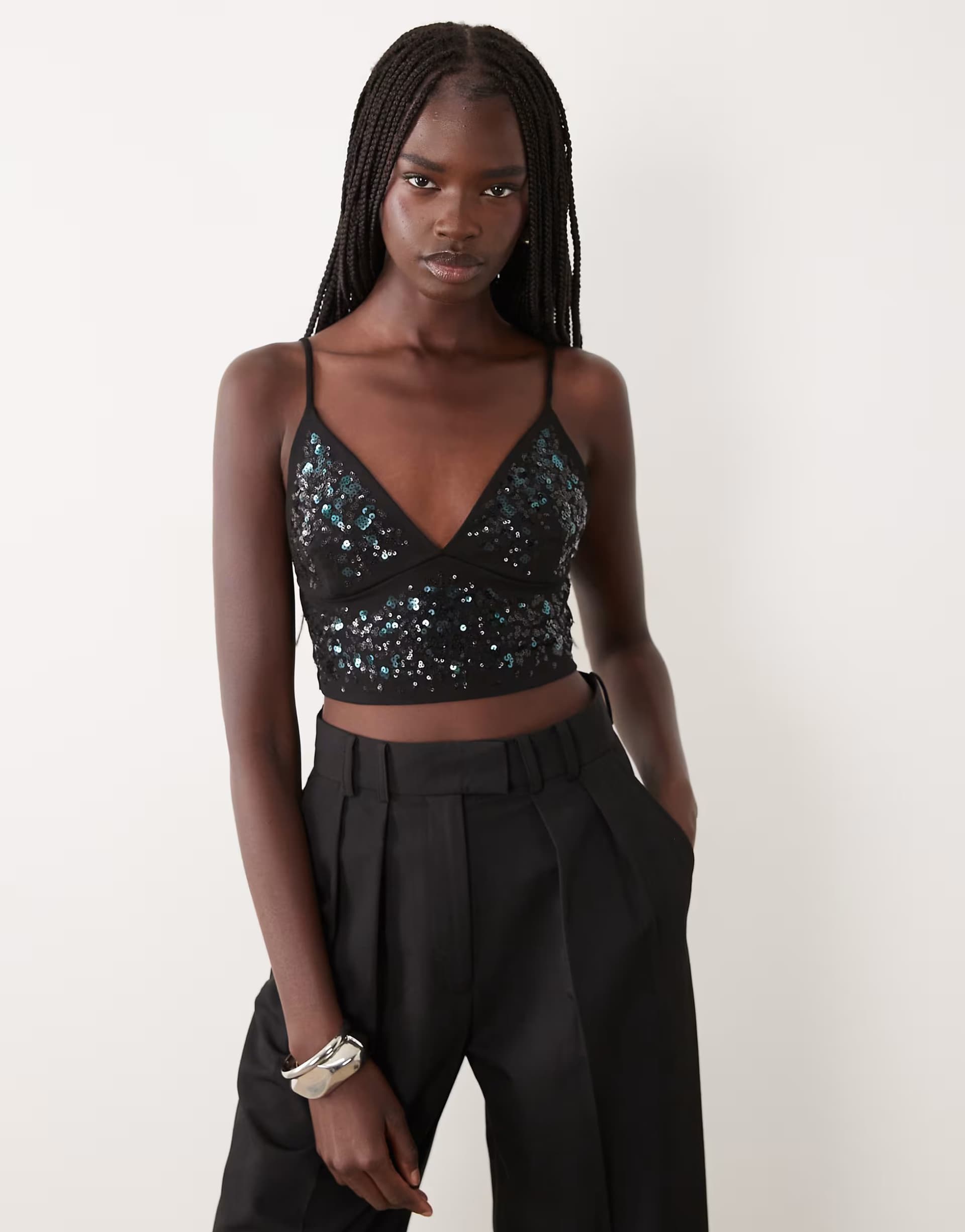 ASOS Miss Selfridge embellished bralette in black 