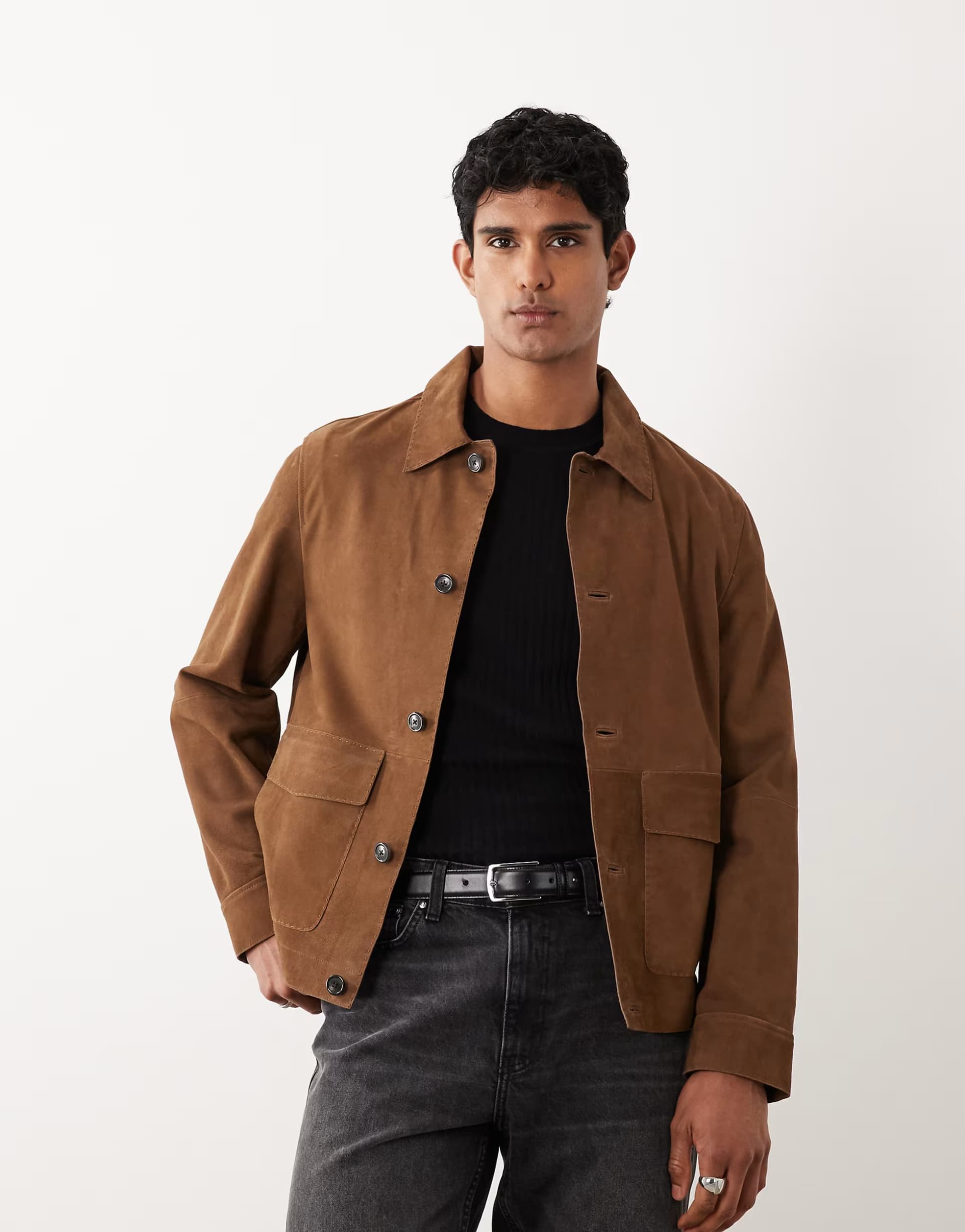 ASOS Mango 100% leather button up jacket in tan