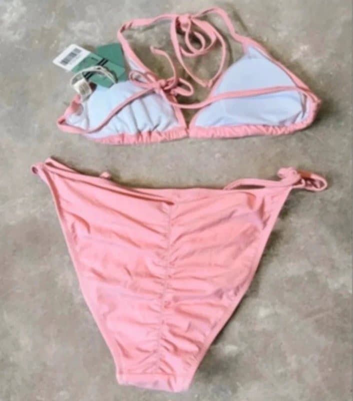 SHEKINI bikini two piece swim set pink triangle tie side ruched upf50 shekini uk 8