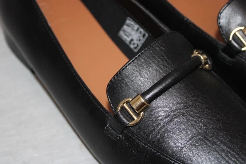 Marks & Spencer M&S Leather Loafers Womens UK 8 Black Gold Horsebit Slip On Smart Workwear Shoes - 1