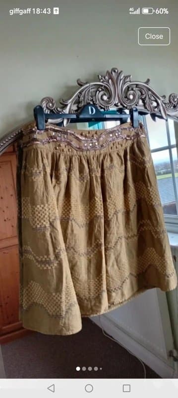 Monsoon Monsoon size 20 khaki green shimmer embroidered embellished jewel waist  side  button detail