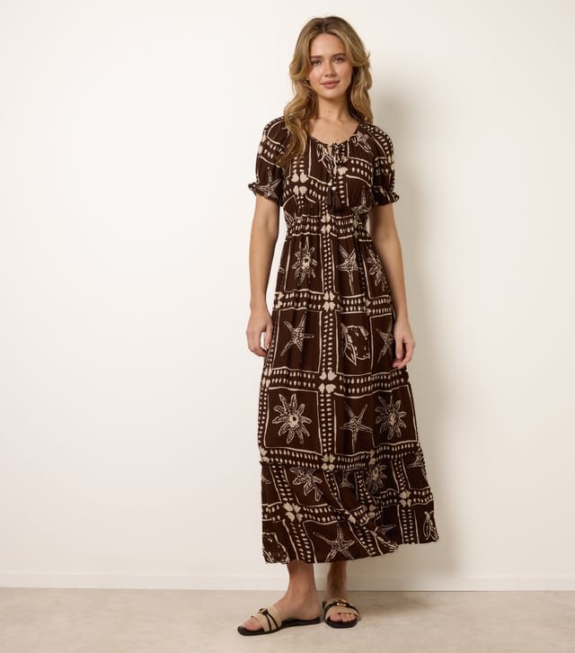 Blue Vanilla Women's Dark Brown Starfish Print Tie Front Maxi Dress Blue Vanilla New Look - 3