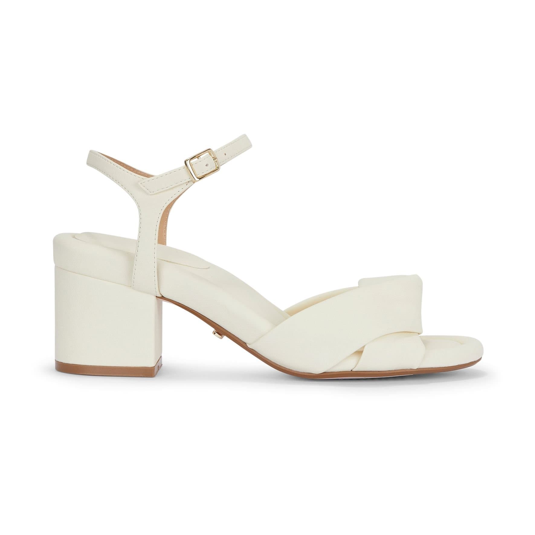 MALOW LONDON MALOW LONDON Women's Bella Heeled Sandals Buckle Strap PU Open Toe Block Heel Shoes in Cream