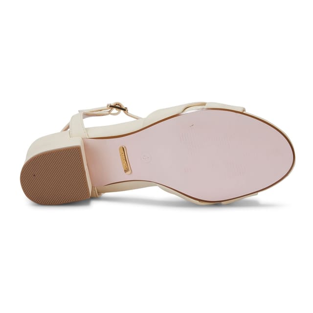 MALOW LONDON MALOW LONDON Women's Bella Heeled Sandals Buckle Strap PU Open Toe Block Heel Shoes in Cream - 3